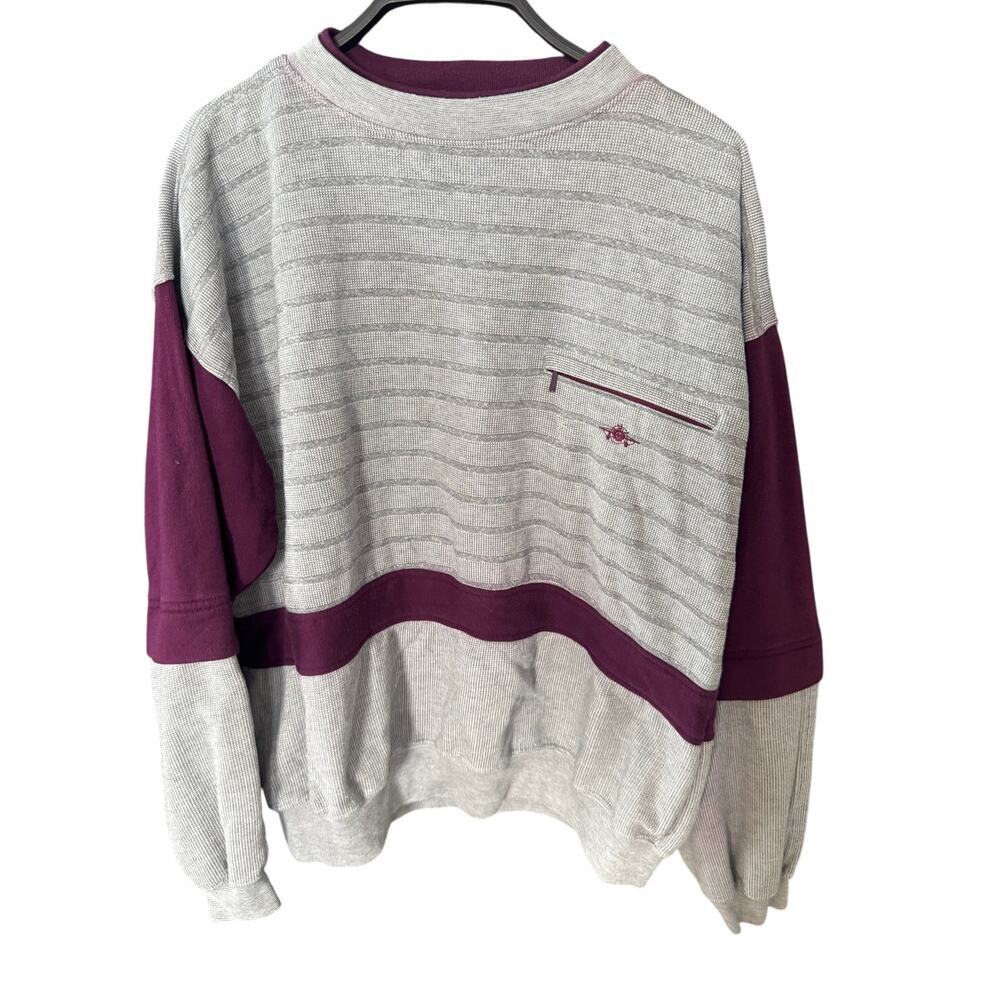 Vintage Green Line Men’s Striped Crewneck Sweatshirt | Gray & Burgundy‎ | Size L